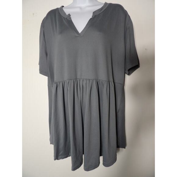 Allegrace Top Shirt 2X Babydoll Gray Soft V Neck Buttery Soft Casual Comfort - Picture 1 of 9